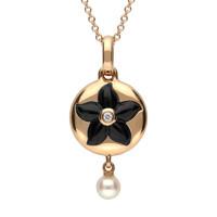 18ct rose gold whitby jet 0007 carat diamond flower necklace