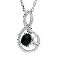 18ct White Gold Whitby Jet 0.33ct Diamond Oval Swirl Necklace