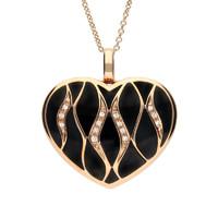 18ct Rose Gold Whitby Jet Diamond Wavy Heart Necklace