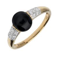 18ct Yellow Gold Whitby Jet 0.18ct Diamond Round Pave Shoulder Ring