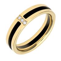 18ct Yellow Gold Whitby Jet Diamond Inlaid Band Ring