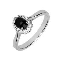 18ct White Gold Whitby Jet 0.19ct Diamond Oval Ring