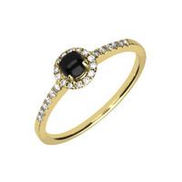18ct Yellow Gold Whitby Jet 0.14ct Diamond Claw Set Round Ring