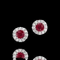 18ct White Gold 0.11ct Diamond Ruby Round Cluster Stud Earrings