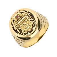 18ct Yellow Gold Whitby Jet Ruby Dracula Crest Replica Signet Ring