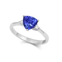 18ct White Gold 1.23ct Tanzanite 0.10ct Diamond Trilliant Cut Ring