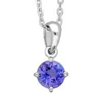 18ct White Gold And Tanzanite Round Drop Necklace