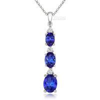 18ct White gold Tanzanite Diamond Graduated Three Stone Oval Necklace