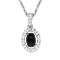 18ct White Gold Whitby Jet And Diamond Set Oval Necklace