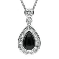 18ct white gold whitby jet 217ct diamond central pear necklace