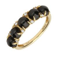 18ct Yellow Gold Whitby Jet 0.07ct Diamond 5 Stone Half Eternity Ring