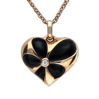 18ct Rose Gold Whitby Jet 0.005 Carat Diamond Medium Heart Pendant