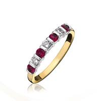 18ct Yellow and White Gold 0.33ct Ruby 0.66ct Diamond 7 Stone Bar Set Eternity Ring