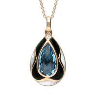 18ct Rose Gold Whitby Jet Diamond And Blue Topaz Pear Necklace