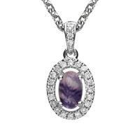18ct White Gold Blue John And Diamond Oval Necklace