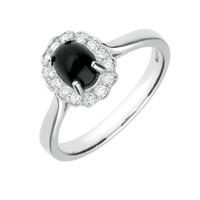 18ct White Gold Whitby Jet 0.22ct Diamond Oval Ring