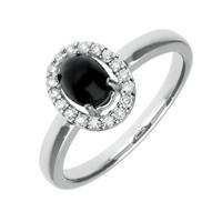 18ct White Gold Whitby Jet 0.17ct Diamond Oval Ring