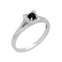 18ct White Gold Whitby Jet 0.25ct Diamond Claw Set Centre Ring