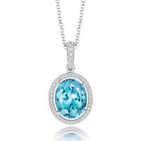 18ct white gold aquamarine and diamond oval halo necklace