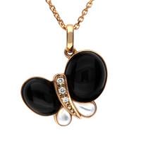 18ct Rose Gold Whitby Jet White Mother of Pearl Diamond Butterfly Necklace