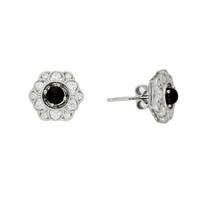 18ct White Gold Whitby Jet 0.62ct Diamond Pave Set Flower Earrings