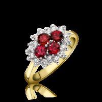 18ct Yellow Gold 0.44ct Ruby Brilliant Cut 0.24ct Diamond Claw Set Cluster Ring