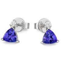 18ct White Gold Tanzanite 0.10ct Diamond Trillion Cut Stud Earrings