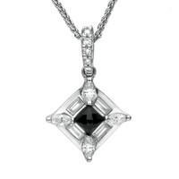 18ct White Gold Whitby Jet 0.37ct Diamond Square Necklace