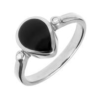 18ct White Gold Whitby Jet 0.04ct Diamond Pear Ring