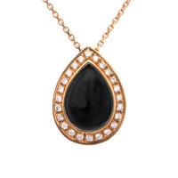 18ct Rose Gold Whitby Jet 0.13ct Diamond Pear Shape Necklace