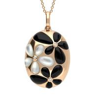18ct Rose Gold Whitby Jet Mother of Pearl 0.02ct Diamond Necklace