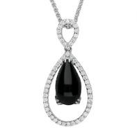 18ct White Gold Whitby Jet 0.31ct Diamond Open Pear Necklace