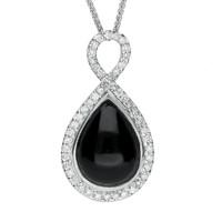 18ct White Gold Whitby Jet 0.38ct Diamond Open Loop Necklace