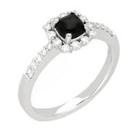 18ct white gold whitby jet 035ct diamond cushion top ring