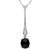 18ct White Gold Whitby Jet 0.08ct Diamond Oval Tapered Necklace