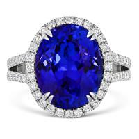 18ct White Gold 8.44ct Tanzanite 0.78ct Diamond Oval Cluster Ring