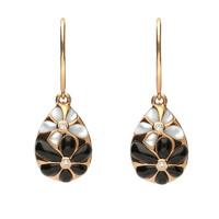 18ct Rose Gold Whitby Jet 0.02 Carat Diamond Mother of Pearl Drop Earrings
