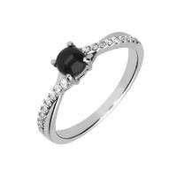 18ct White Gold Whitby Jet 0.13ct Diamond Twisted Shoulder Ring