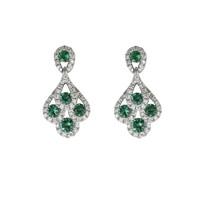 18ct White Gold 0.33ct Diamond Emerald Peacock Earrings