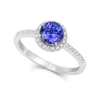 18ct White Gold 0.93ct Tanzanite 0.17ct Diamond Halo Ring