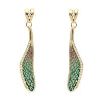 18ct Yellow Gold Diamond Enamel House Style Dragonfly Wing Stud Earrings