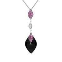 18ct White Gold Whitby Jet 0.08ct Diamond Pink Sapphire Necklace