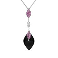 18ct white gold whitby jet 008ct diamond pink sapphire necklace