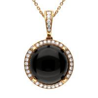 18ct Rose Gold Whitby Jet Diamond Four Claw Round Necklace