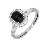 18ct White Gold Whitby Jet 0.38ct Diamond Oval Shoulder Ring
