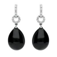 18ct White Gold Whitby Jet 0.22ct Diamond Round Drop Earrings