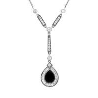 18ct White Gold Whitby Jet 0.73ct Diamond Pear Drop Necklace
