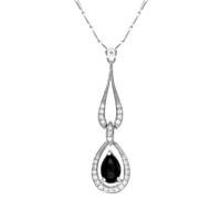 18ct White Gold Whitby Jet 0.16ct Diamond Pear Necklace