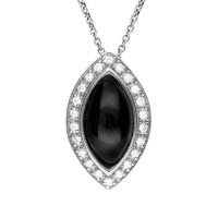 18ct White Gold Whitby Jet 0.14ct Diamond Marquise Necklace