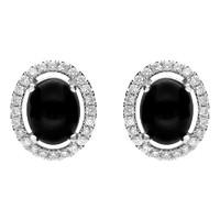 18ct white gold diamond whitby jet oval stud earrings